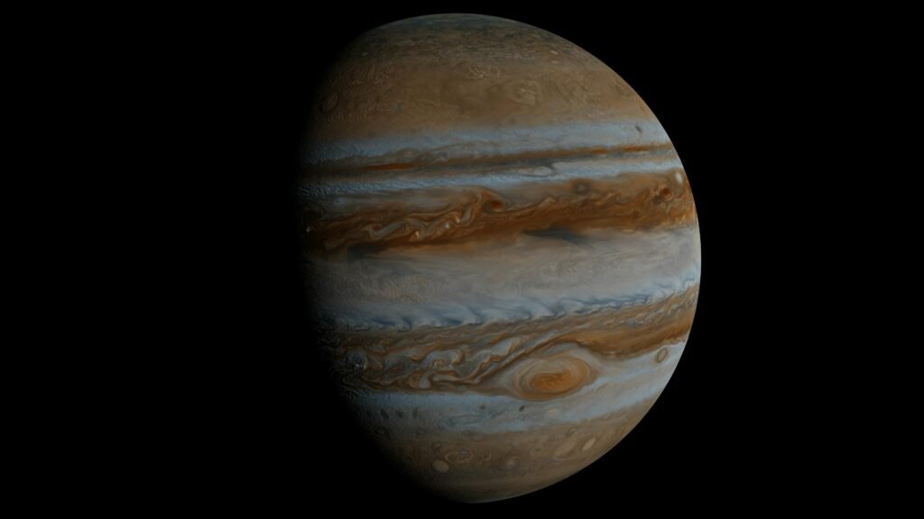 A stunning close-up of Jupiter showcasing its colorful, swirling clouds and iconic Great Red Spot.